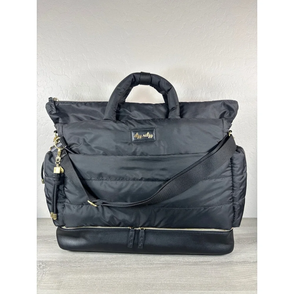 Itzy Ritzy Dream Weekender Hospital Bag Midnight Black Quilted Puffer Travel
